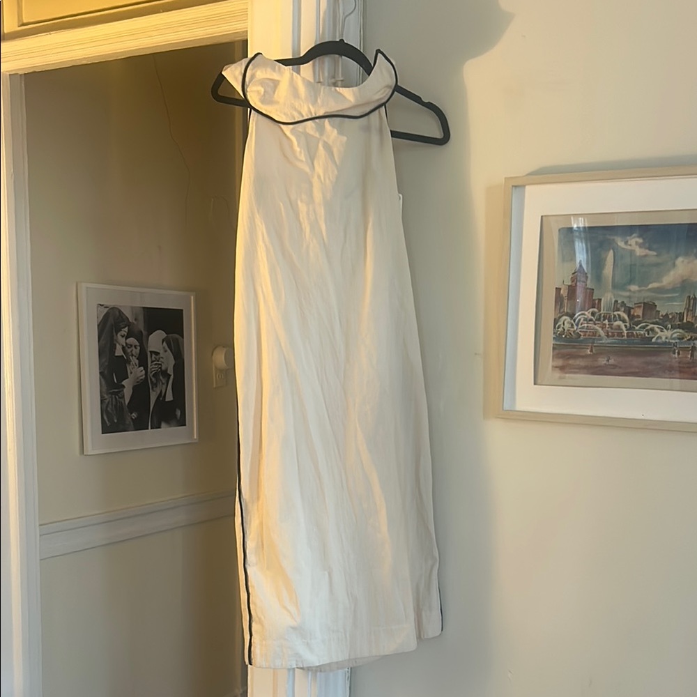 Stylish White Dress with Black Piping